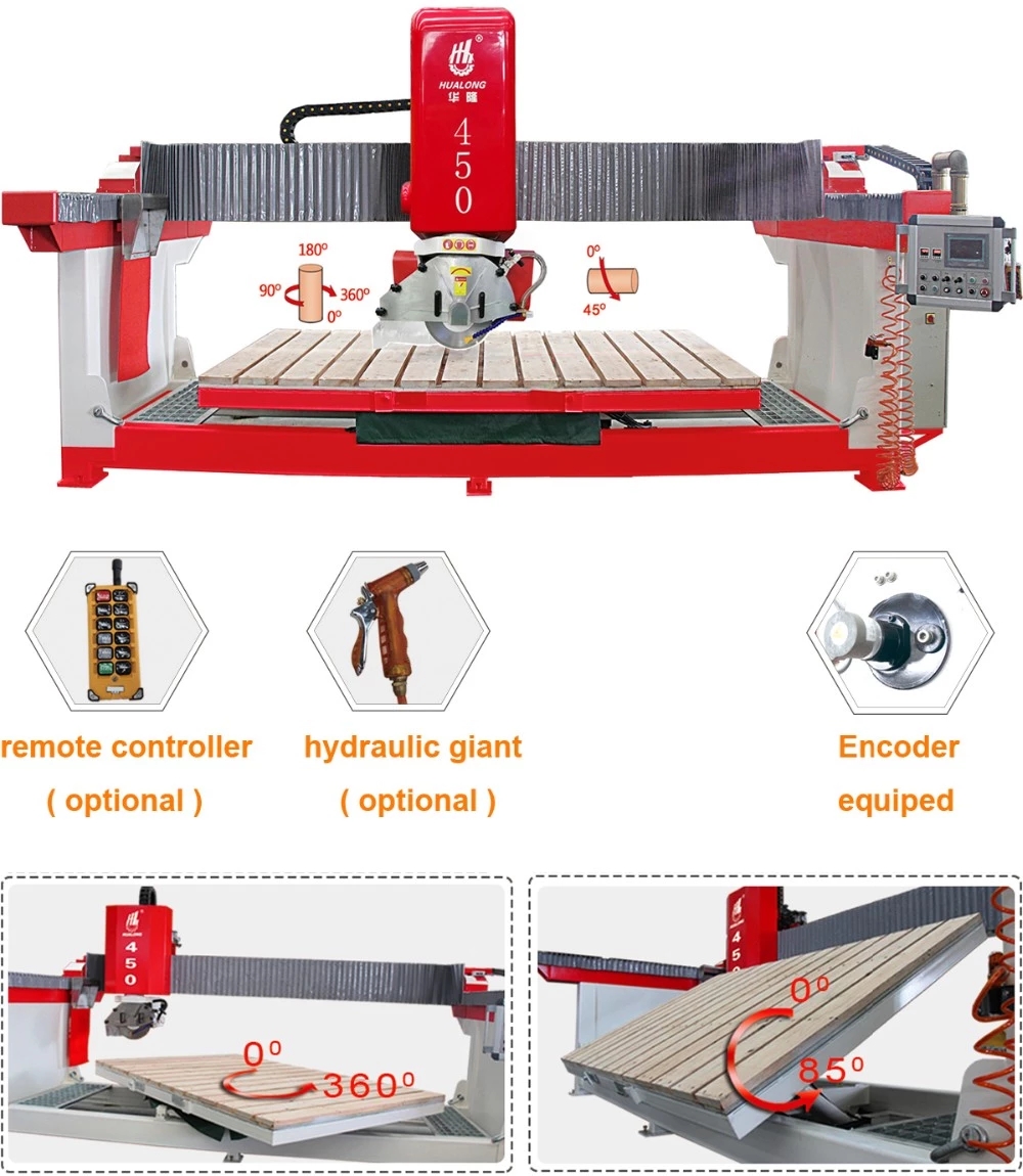 Machines HUALONG Machine de découpe de pierre HLSQ-450 Chanfrein à 45 degrés Découpe de pierre automatique Scie à pont de granit pour couper des dalles